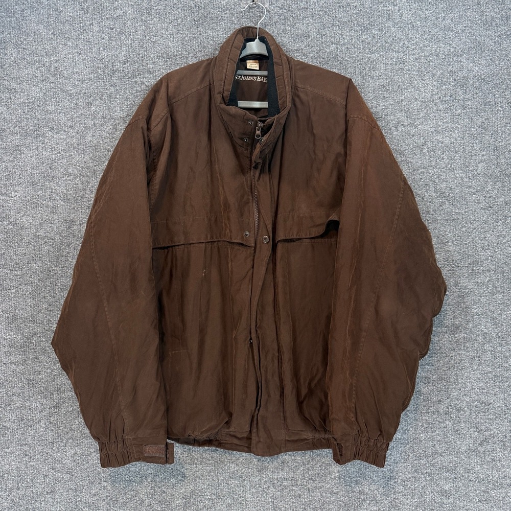 St. Johns Bay Bomber Jacket Mens XXL Brown Vented Back Full Zip Coat Vintage
